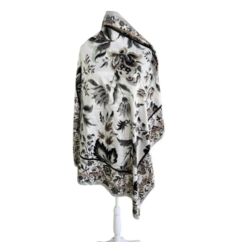 Apt 9 Square Scarf Ivory Black Floral Botanical Print Womens Classic Boho